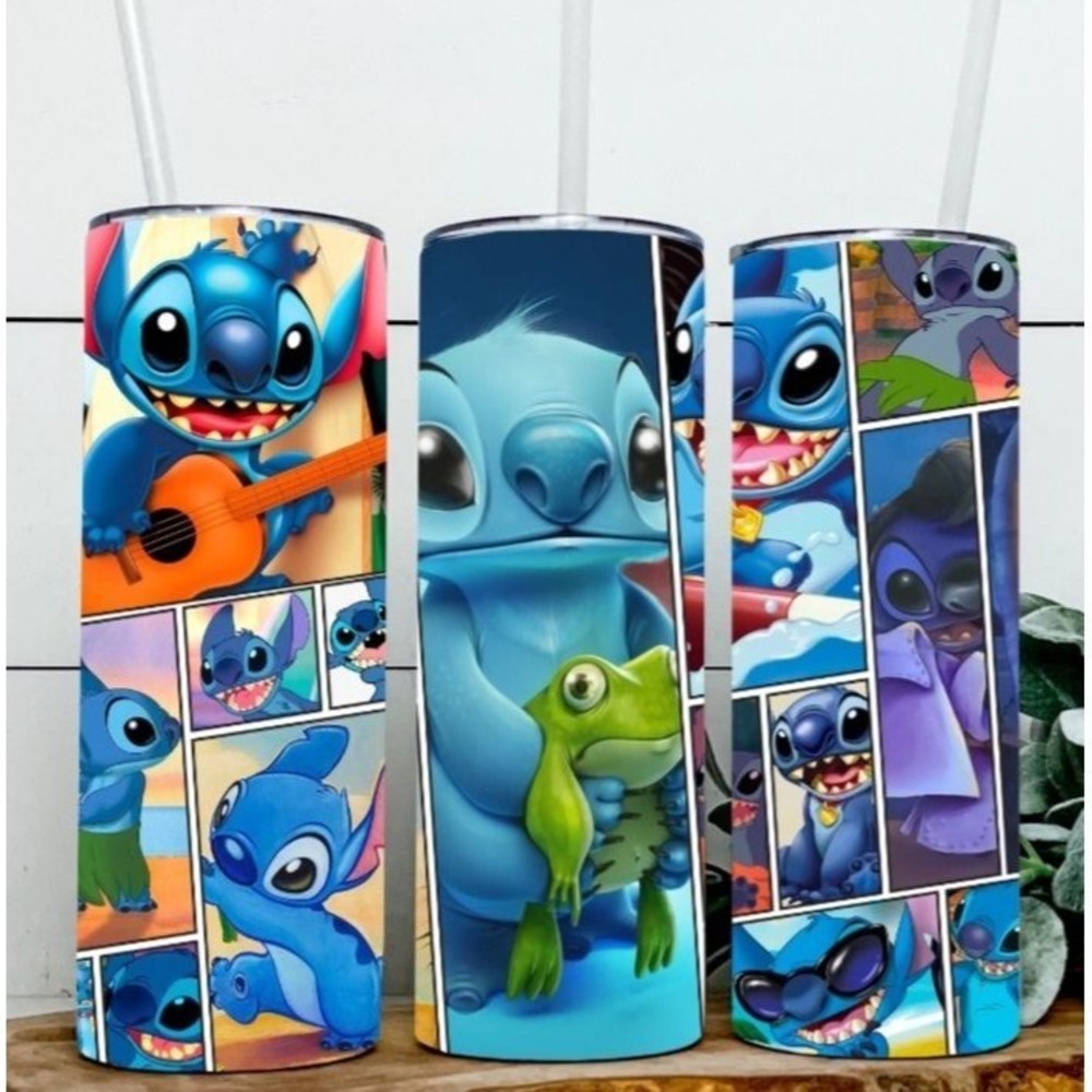 Stitch 20 oz Tumbler Stainless Steel‎ Cold or Hot Drinks Slide Lid Plastic Straw